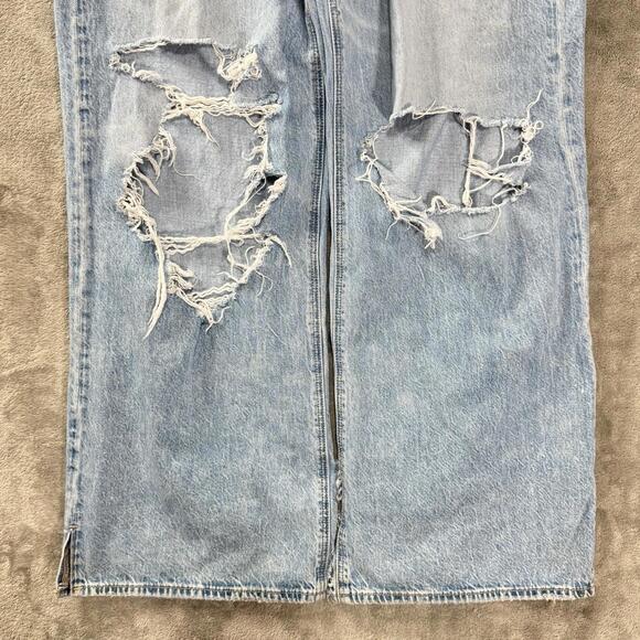 American Eagle Jeans Womens 8 Blue Super High Rise Baggy Wide Leg Ripped Denim - Picture 3 of 9